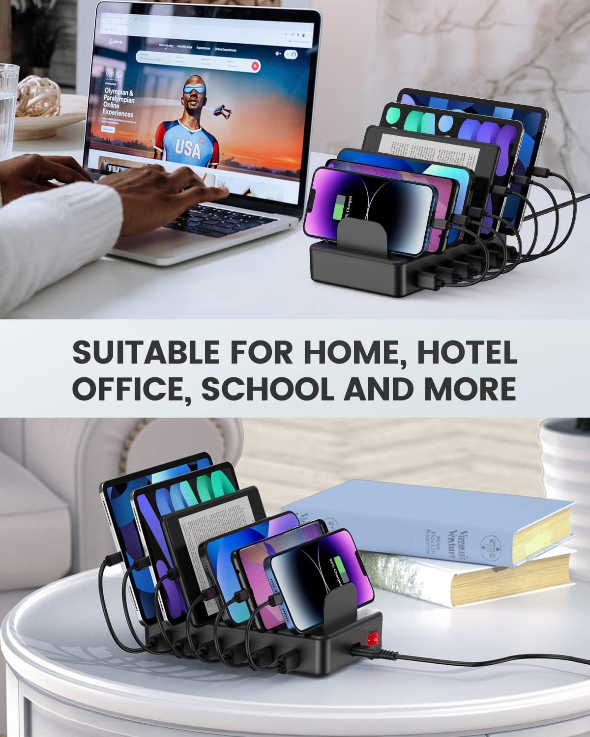 CREATIVE DESIGN 50W 6 Ports Multi Charger Station with 6 Charging Cables, USB Charging Dock for Multiple Devices, Compatible with Cellphone iPad Kindle Tablet and Other Electronic Devices - Image 5