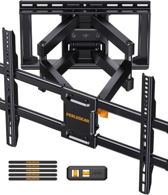 Perlegear UL Listed Full Motion TV Wall Mount for 42-85 inch TVs up to 132 lbs, TV Mount with Dual Articulating Arms, Tool-Free Tilt, Swivel, Extension, Leveling, Max VESA 600x400mm, 16" Studs, PGLF8