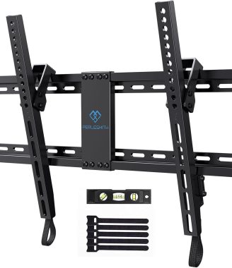 PERLESMITH UL Listed TV Mount for Most 37-82 inch TV, Universal Tilt TV Wall Mount Fits 16”- 24” Wood Stud with Loading 132 lbs & Max VESA 600x400mm, Low Profile Flat Wall Mount Bracket PSLTK1