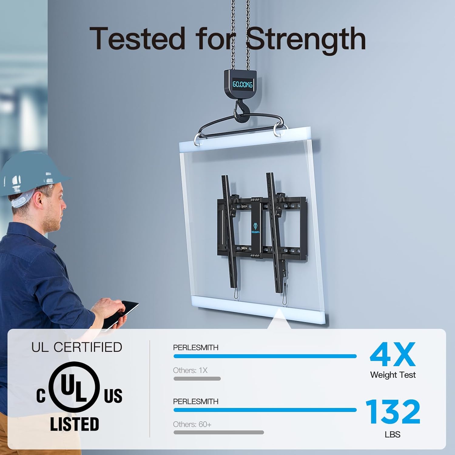 PERLESMITH UL Listed TV Mount for Most 37-82 inch TV, Universal Tilt TV Wall Mount Fits 16”- 24” Wood Stud with Loading 132 lbs & Max VESA 600x400mm, Low Profile Flat Wall Mount Bracket PSLTK1 - Image 3