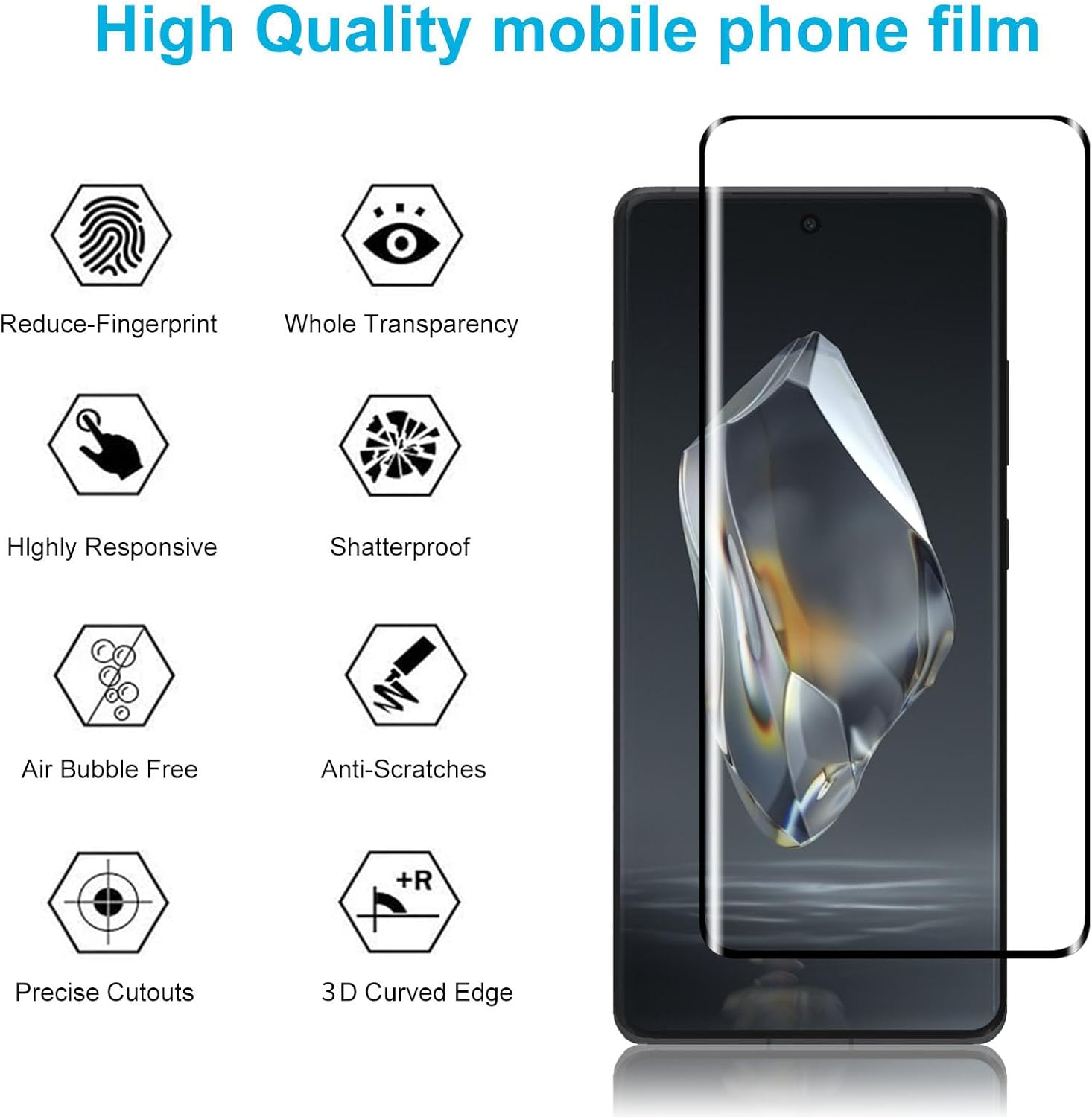 Screen Protector for Oneplus 12R(Not for 12,12 Pro), 3 Pack Tempered Glass Film with 2 Pak Lens Protector, 3D Curved Full Coverage,Scratch-Resistant, 9H Hardness,Easy to Use - Image 3