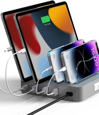 USB Charging Station - Charging Dock - 4-Port - Fast Charging Station for Multiple Devices - Docking Station - Smart Charging Station Dock - Multi Charging Station for Cell Phones and Tablets