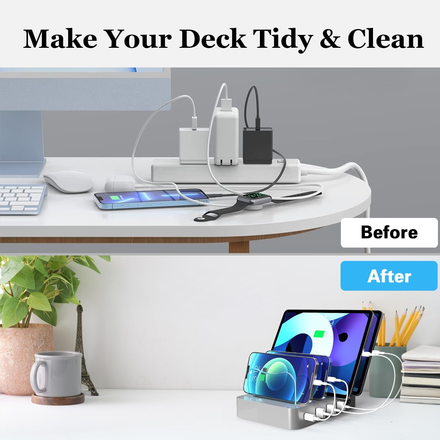USB Charging Station - Charging Dock - 4-Port - Fast Charging Station for Multiple Devices - Docking Station - Smart Charging Station Dock - Multi Charging Station for Cell Phones and Tablets - Image 2