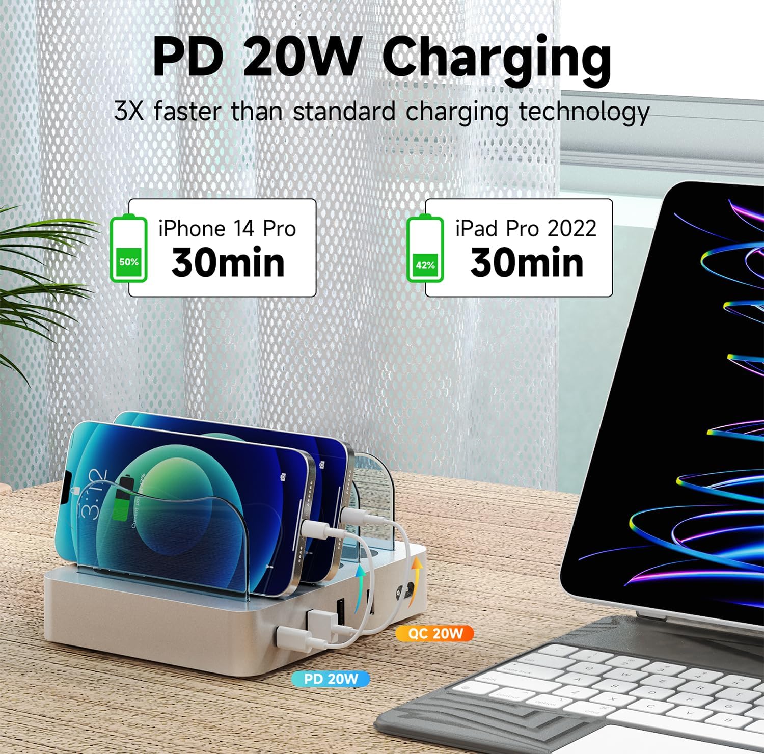 USB Charging Station - Charging Dock - 4-Port - Fast Charging Station for Multiple Devices - Docking Station - Smart Charging Station Dock - Multi Charging Station for Cell Phones and Tablets - Image 3